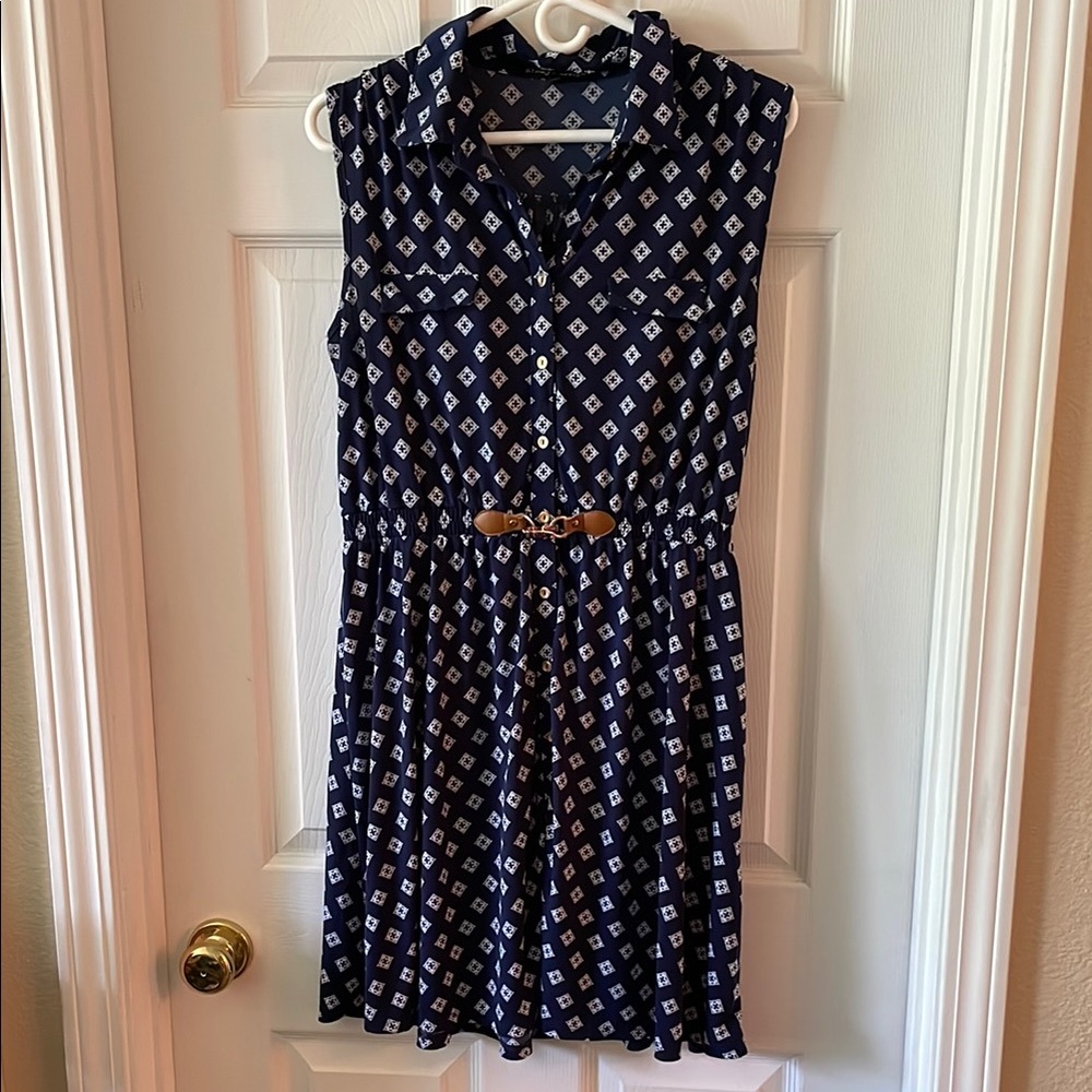 Always Indigo Blue Dress with Navy & White Pattern